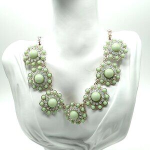 Seafoam Green Crystal Medallion Statement Silver-tone Necklace 19-22" NWOT